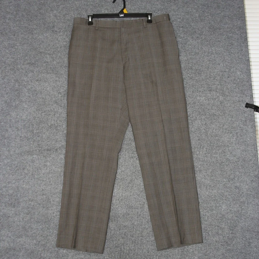 Banana Republic Dress Pants Mens 36 Gray Classic Fit Plaid Flat‎ Front Casual